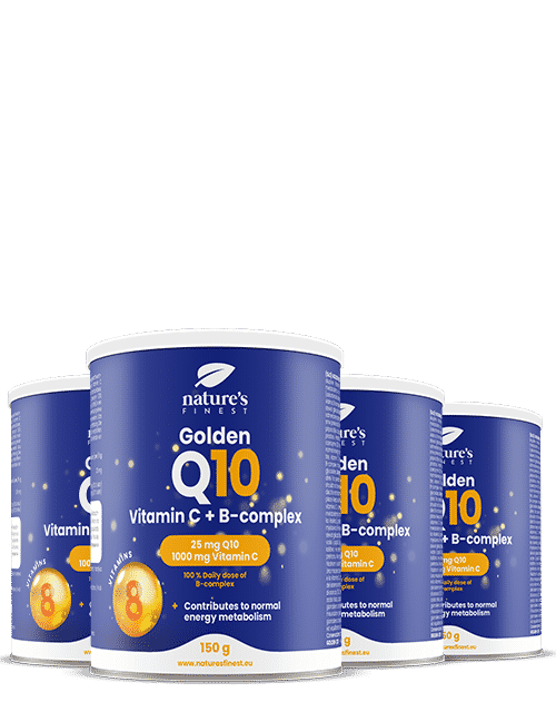 Golden Q10 , Revolutionaire Anti-Aging Formule , Co-enzym Q10 , Vitamine C , B-complex , Tegen Oxidatieve Schade , Drink In Poedervorm , 2+2 , 600g