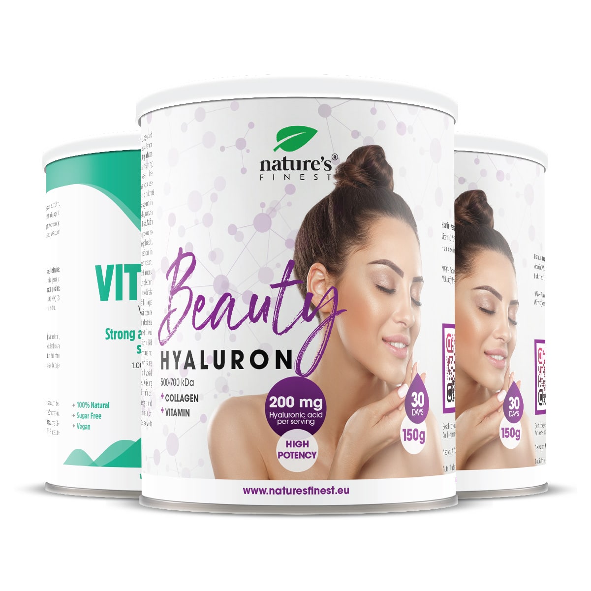 Beauty Hyaluron Box , 1+1 + Gratis Vitamine C , Hyaluronzuur , Vermindert Rimpels , Gezonde Elasticiteit Van De Huid , Hydrateert De Huid , 300g